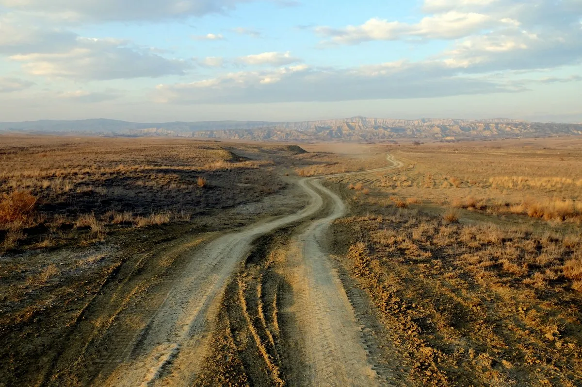 Steppenpiste im Abendlicht, Vashlovani Nationalpark Georgien
