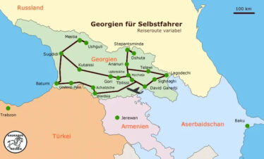 Georgien Reise für Selbstfahrer Map mit Kaukasus-Reisen Reiseroute