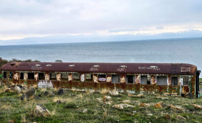 Abandoned old sleeping car beside Lake Sevan in Armenia
