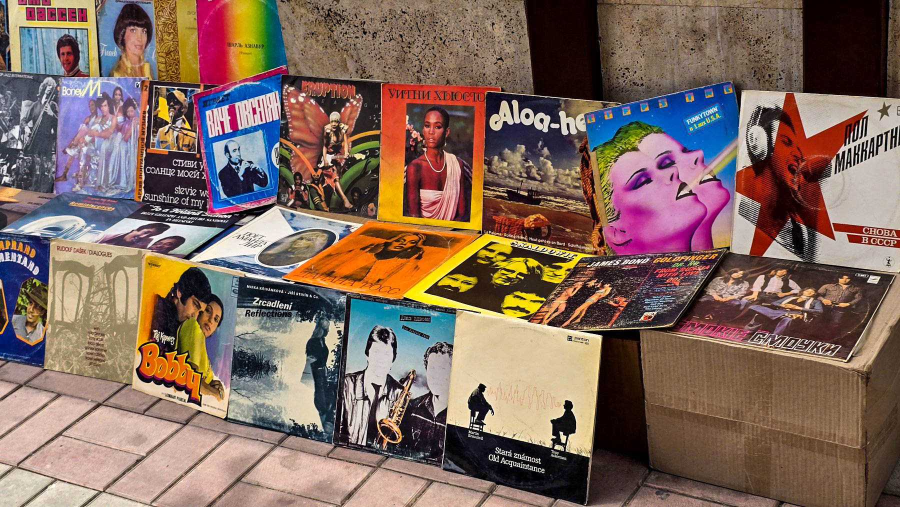Vintage records displayed at Yerevan Vernissage market in Armenia